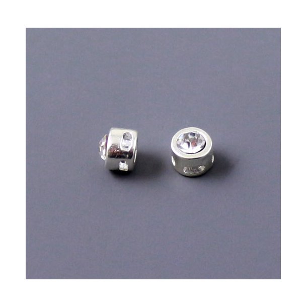 Bead with rhinestone, silver-plated, 6x5 mm, 2 pcs