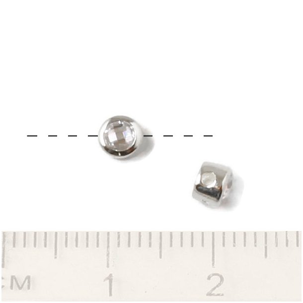 Lille perle med indfattet krystal, slv, 4x3 mm, 2 stk