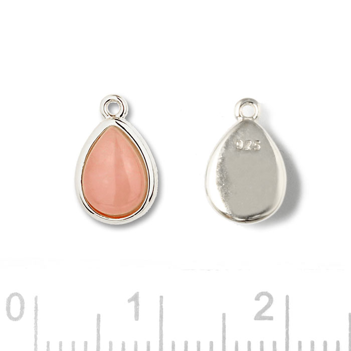 Vedhæng, Dråbe Med Indfattet Pink Opal, Sølv, 10x6,5 mm, 1 Stk til Smykkefremstilling
