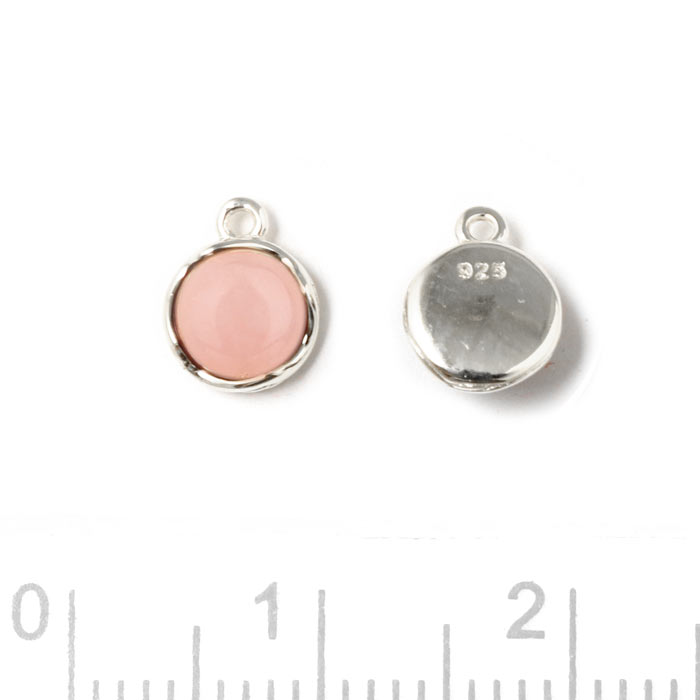 Vedhæng, Rund Indfattet Pink Opal, Sølv, 8x6,5 mm, 1 Stk til Smykkefremstilling