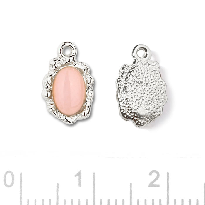 Vedhæng, Ujævn Fatning Med Oval Pink Opal, Sølv, 11x7 mm, 1 Stk til Smykkefremstilling