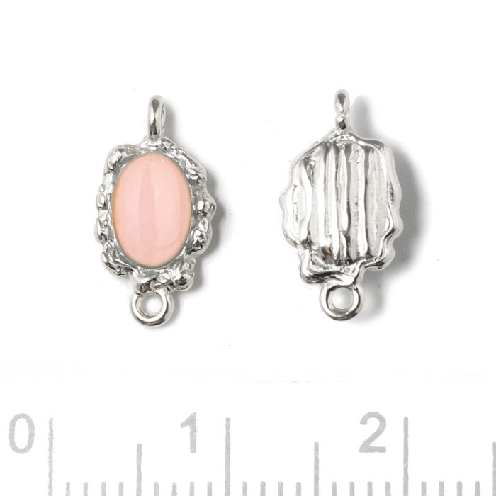 Mellemled, Ujævn Fatning Med Oval Pink Opal, Sølv, 13x7 mm, 1 Stk til Smykkefremstilling