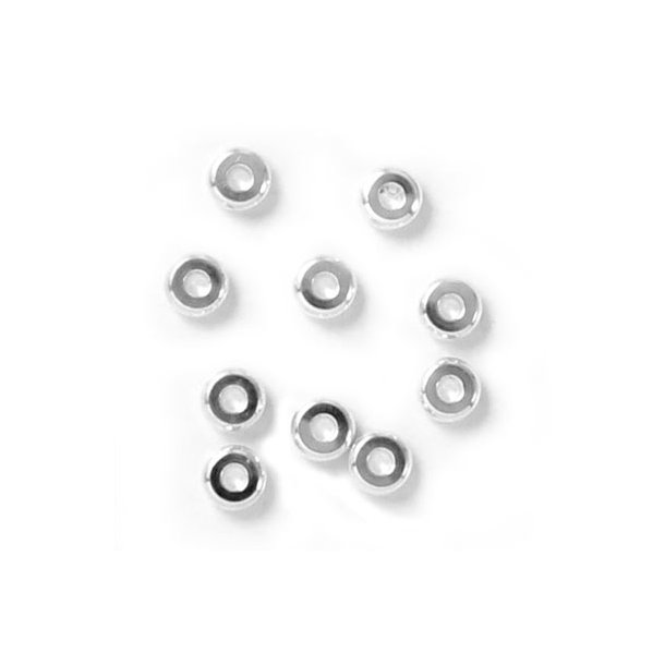 Connector bead, silver plated brass, Heishi style, donut, 4x2mm, 20pcs.