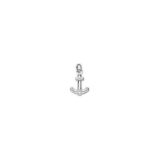 Small anchor pendant, double-sided, silver-plated brass, 15x10 mm, 2 pcs.
