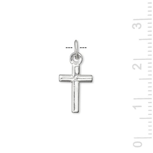 Kors, enkelt lille vedhng med je og sken, blank, sterlingslv, 15x8 mm. 1 stk