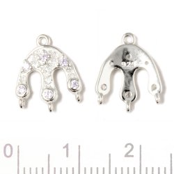 Drei-Gabel-Glied mit 4 &Ouml;sen und Zirkonen, silber, 13,5x11 mm, 2 Stk