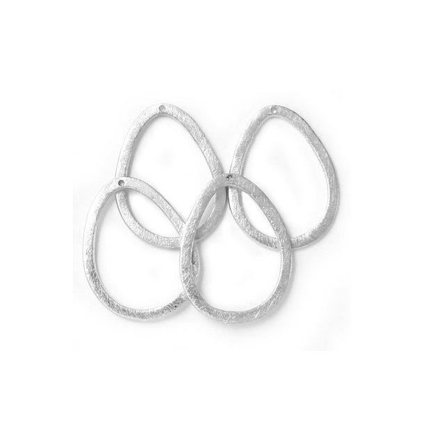 Silver plated brass, drops with eye, 28x22mm, 4pcs.