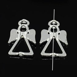 Engel, versilbertes Messing, Loch in L&auml;ngsrichtung, f&uuml;r 2, 4 und 8 mm Perlen, 26x19x4 mm, 4 Stk