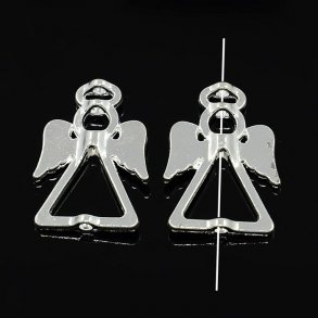 Angel, silver plated brass, bead-frame for 2, 4 and 8 mm beads, 26x19x4mm, 4 pcs