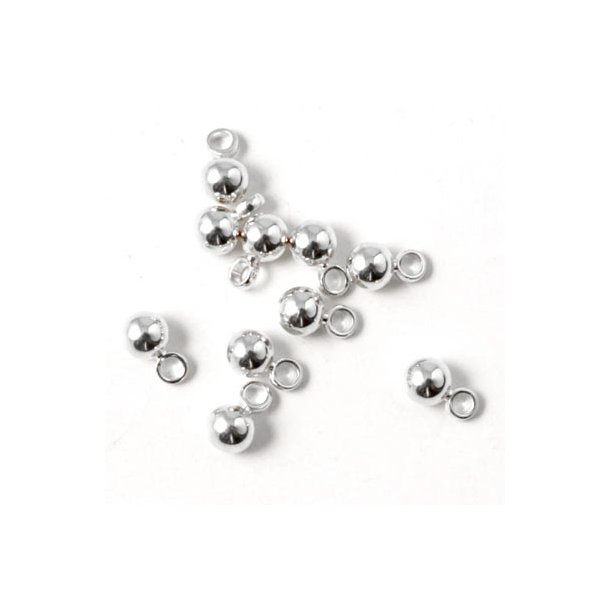Sphere pendant with loop, silver plated brass, 3x5mm, 10pcs