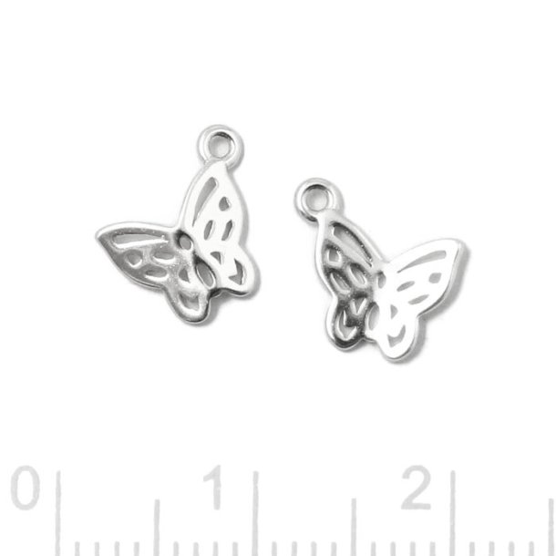 Butterfly charm with loop, sterling silver, 8x9mm, 2pcs