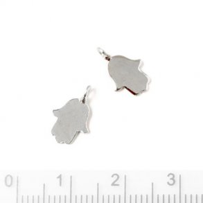 Hamsa hand charm with eye, silverplated brass, 12x8mm, 2pcs