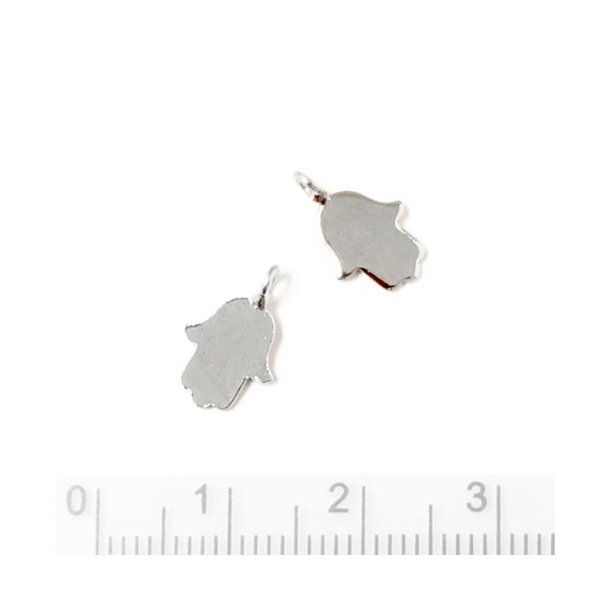 Hamsa hand charm with eye, silverplated brass, 12x8mm, 2pcs