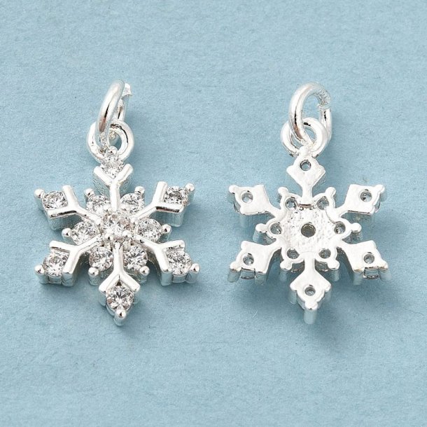 Ice crystal with zirconia, silver-plated brass, pendant with eyelet, 11.5x15x4 mm, 2 pcs