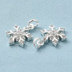 Eiskristall mit Zirkonia, versilbertes Messing, Anh&auml;nger mit &Ouml;se, 11,5x15x4 mm, 2 Stck