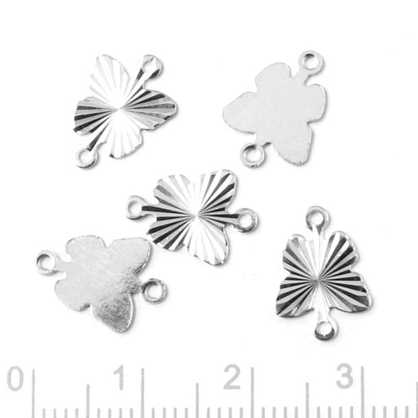 Connector bead, silver plated brass, faceted butterfly, 2 loops, 12.5x9x0.5mm, 6pcs