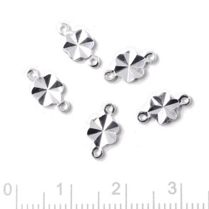 Versilberte Zwischenstücke, facettierte Münze, 2 Ösen, 10,5x5,5x1 mm, 6 Stk