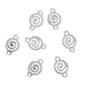 Connector pendant, silver plated brass, spiral motif, 2 eyes, 11x7mm, 10pcs