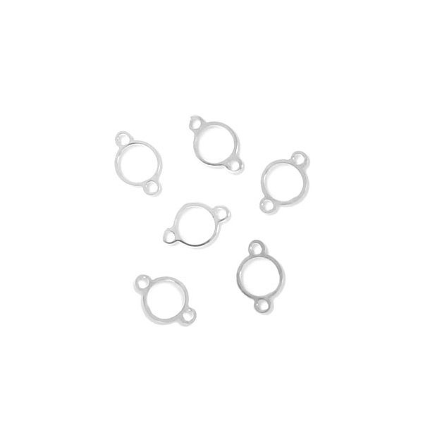 Connector bead, silver plated brass simple round, 11x7mm, 2 eyes, 10pcs