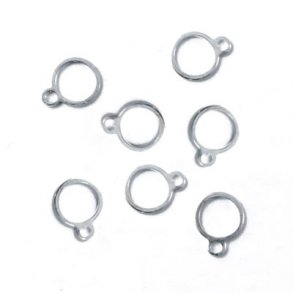 Charm pendant, small circle, 1-eye, silver plated, simple, 9x7mm, 10pcs