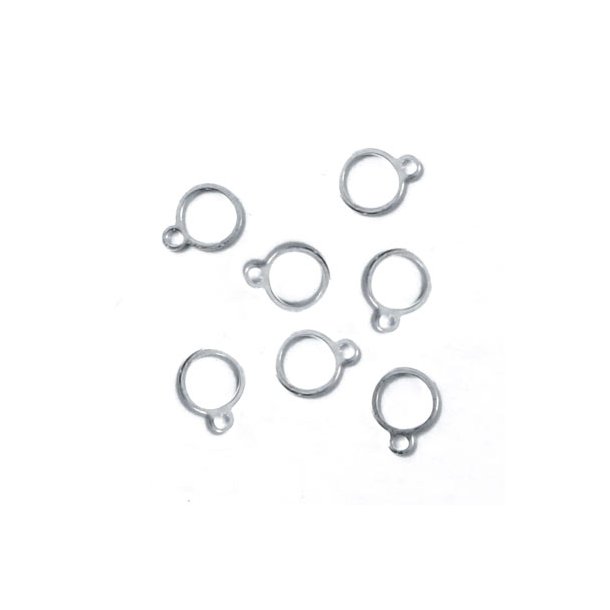 Charm pendant, small circle, 1-eye, silver plated, simple, 9x7mm, 10pcs