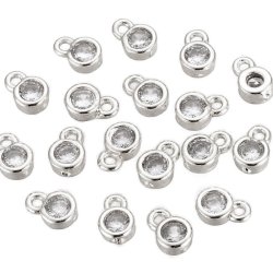 Kleine Anh&auml;nger mit Zirkonia und &Ouml;se, versilbertes messing, 6x4x2 mm, 4 Stk