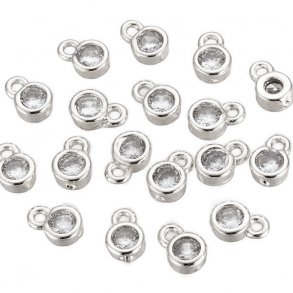 Kleine Anhänger mit Zirkonia und Öse, versilbertes messing, 6x4x2 mm, 4 Stk