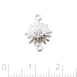 Zwischenglied, Blume mit Zirkon in der Mitte, 2 sen, Silber, 14x10x2,5 mm, 1 Stck
