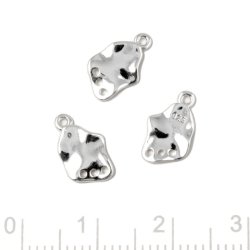 Zwischenst&uuml;ck, unebene Flache mit &Ouml;se und 3 L&ouml;cher, Silber, 11x7mm, 2 Stck