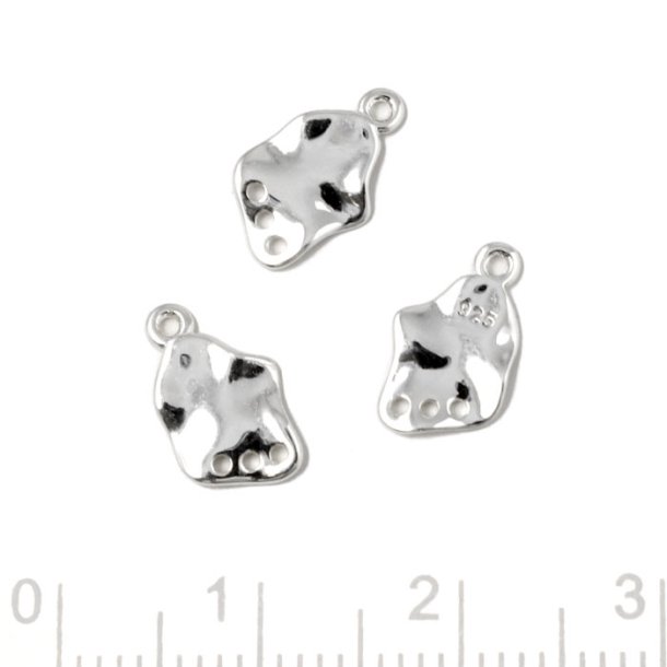 link, uneven plate with loops and 3 holes, silver, 11x7mm, 2 pc