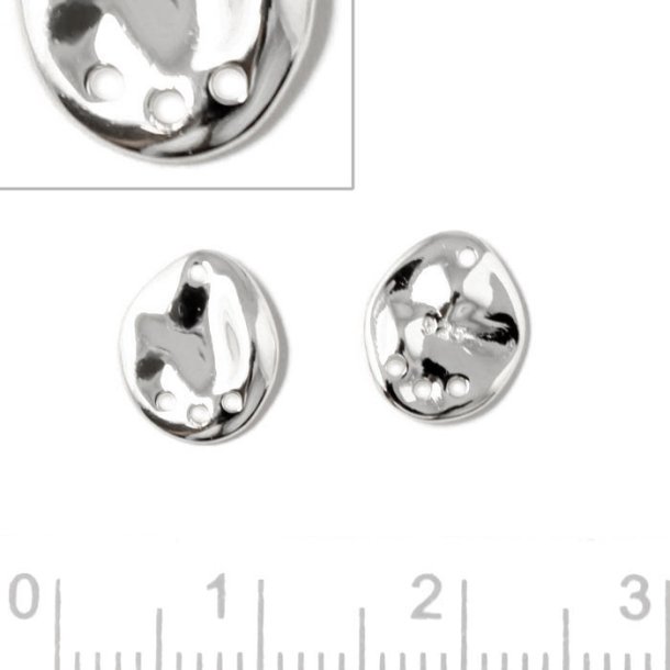 Pendant, uneven plate with 4 holes, shiny, silver, 2pcs