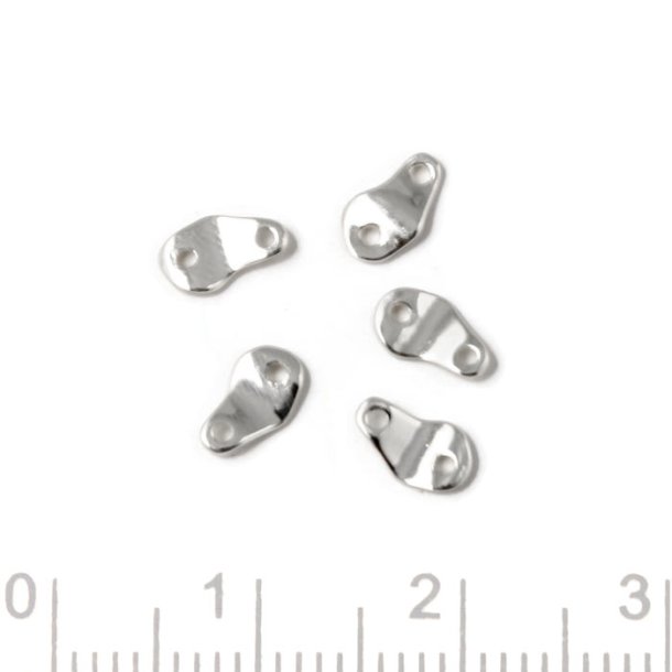 Small link, uneven oblong surface with two holes, silver, 6x4 mm, 2 pcs