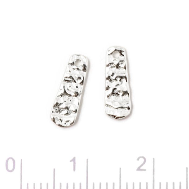 pendant, hammered oblong, with 1 hole, silver, 11x4x1,2 mm, 2 pcs.