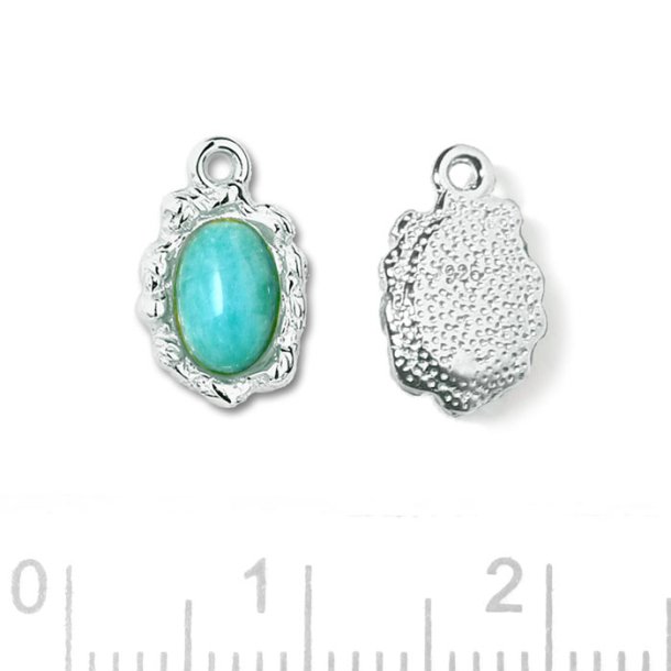 Charm, uneven socket with oval Amazonite, silver, 11x7mm, 1 pc