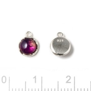 Pendant with Amethyst cabochon, round, silver, 8x6.5mm, 1pc