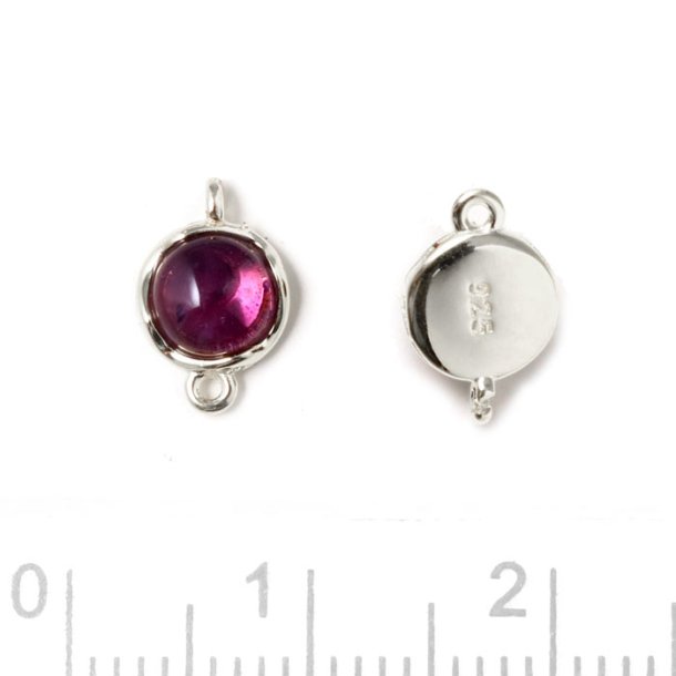 Link with Amethyst cabochon, round, silver, 10x6.5mm, 1pc
