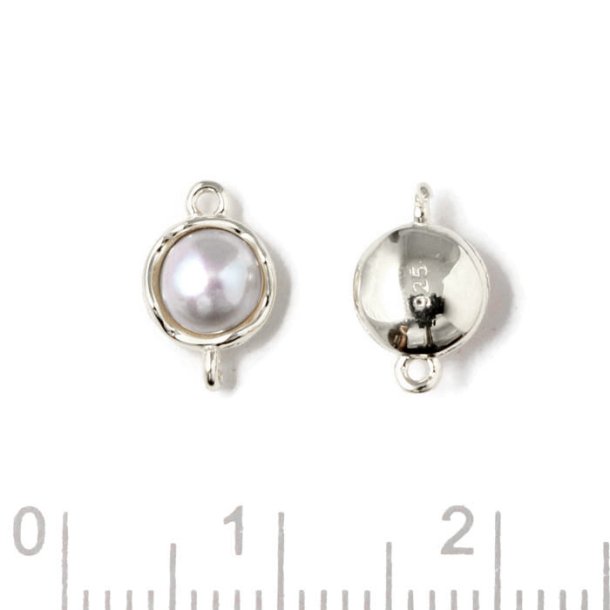  Link with freshwater pearl, white, round, silver, 10x6.5mm, 1pc