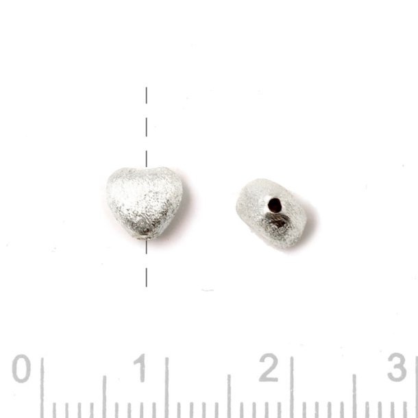 Silver heart, brushed surface, vertically drilled, 6x6x4mm, 2pcs.