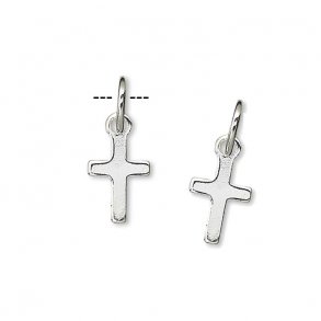 Small cross pendant with eye and oval jumpring, silver, 9x5mm, 2pcs.