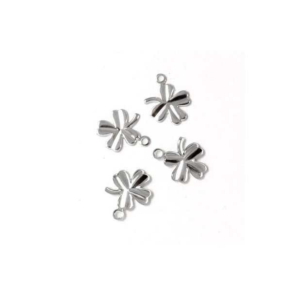 Gl&uuml;cksklee, Kleeblatt-Anh&auml;nger, Messing versilbert, L&auml;nge 10 mm, 6 St&uuml;ck.
