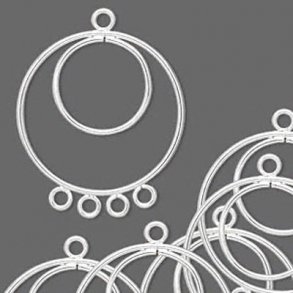 Connector, silver plated brass, circles with 5 loops, 25mm, 4pcs.