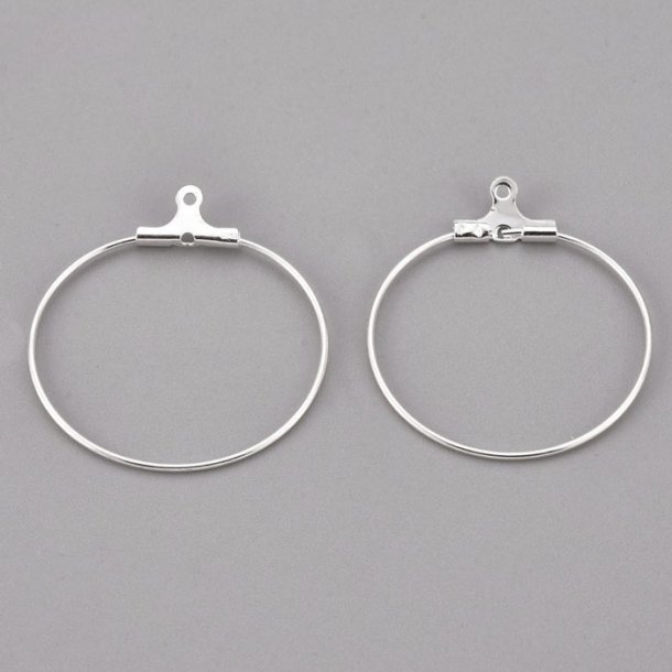 Hanging hoop earring, silver-plated steel, 25x0.9mm, 4pcs.
