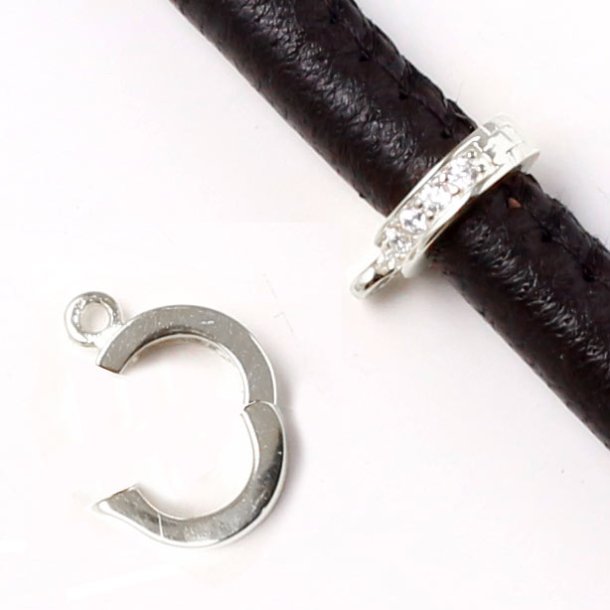 Klips p ring til charms, med je og krystaller, slv, indre huldiameter 6 mm, 1 stk