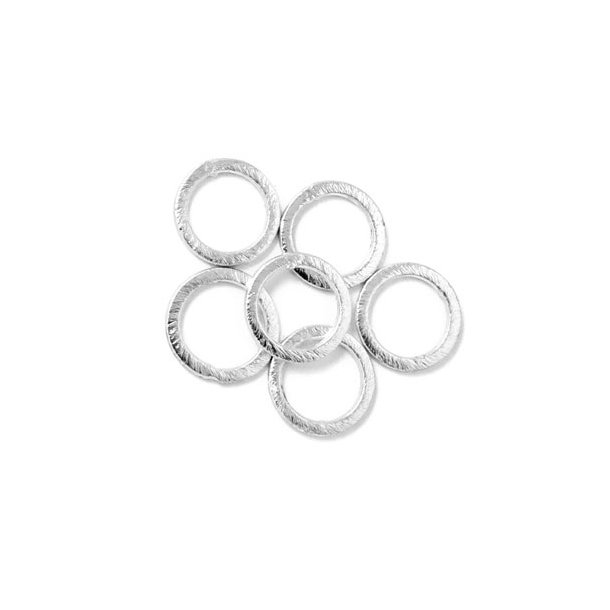 Silver-plated brass, brushed rustic closed ring, 15mm, 6pcs.