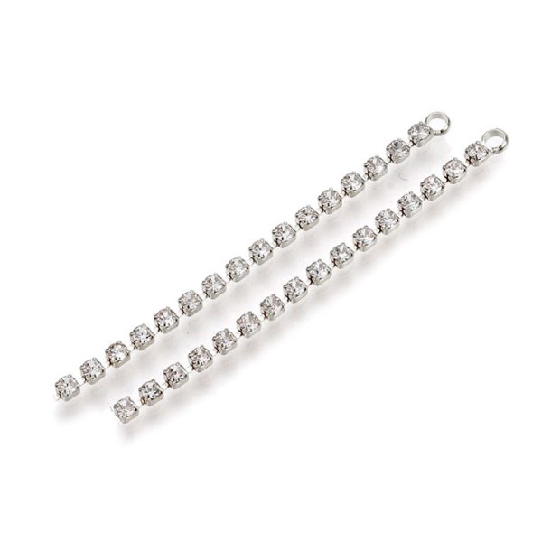 Chain pendant with 1 crystal chain, 70 mm, platinum-plated brass, 2 pieces