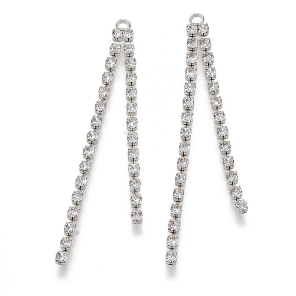 Chain pendant with crystal chain, 70 mm, platinum-plated brass, 2 pieces