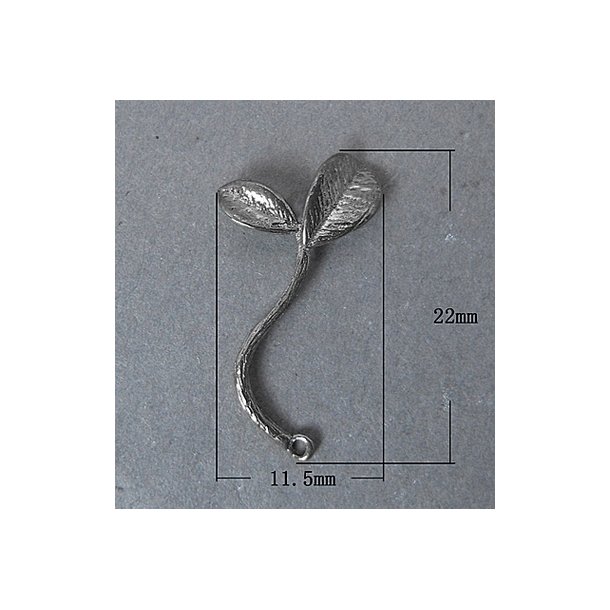 Sortmetal, S-vedhng med blade og je, 22x11,5 mm, 2 stk