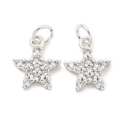 Stern mit Zirkonia und &Ouml;se, platinfarbenes Messing, 12x10x2 mm, 2 Stck