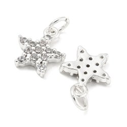 Stern mit Zirkonia und &Ouml;se, platinfarbenes Messing, 12x10x2 mm, 2 Stck