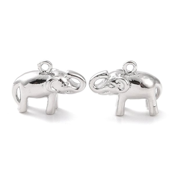 Elephant pendant, silver-plated brass, 11x15x6 mm, hole 1.2 mm, 2 pcs.